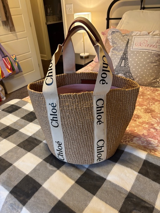 Chloe Handbags - Chloé Straw Tote with Branded Canvas Straps - Natural Brown & Cream